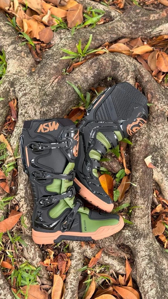 Bota ASW Elevate Enduro Preto/Verde Oliva - Spinelli Motos Boutique