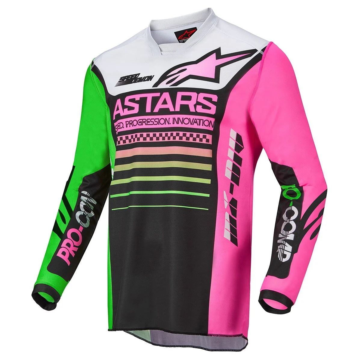 Camisa Alpinestars Racer Compass 22 Preto/Verde/Pink Fluor