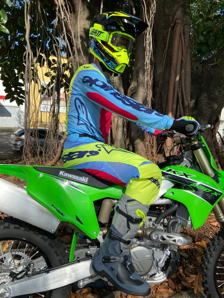 Conjunto Alpinestars Techstar Ocuri 24 Azul Claro/Amarelo Fluor