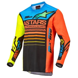 Camisa Alpinestars Racer Compass 22 - Preto/Amarelo Fluor/Coral
