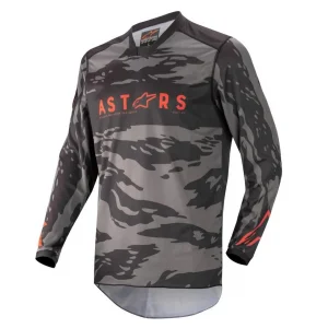 Camisa Alpinestars Racer Tactical 22 - Preto/Cinza Camo/Vermelho Fluor