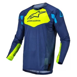 Camisa Alpinestars Techstar Factory 22 - Azul Escuro/Amarelo Fluor/Azul