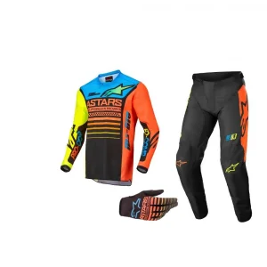 Combo Alpinestars Racer Compass 22 - Preto/Amarelo Fluor/Coral