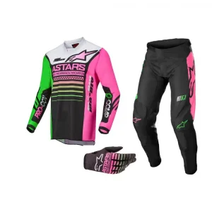 Combo Alpinestars Racer Compass 22 Preto/Verde/Pink Fluor