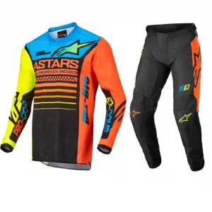 Conjunto Alpinestars Racer Compass 22 - Preto/Amarelo Fluor/Coral